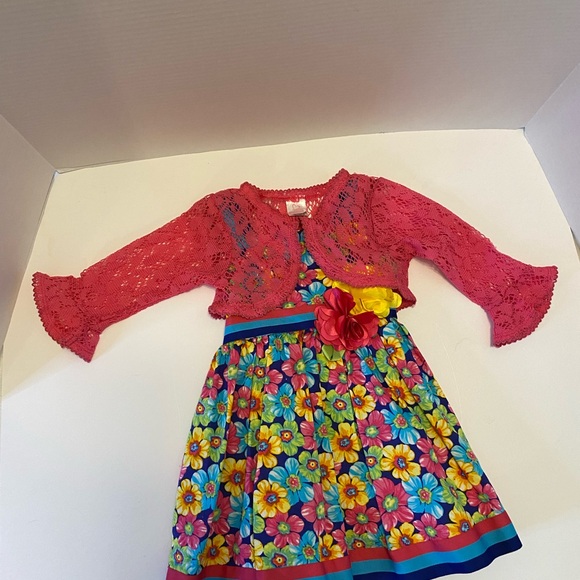 Toddler Girls 24 M Youngland multicolor flower dress, and pink shrug/sweater - Picture 12 of 13